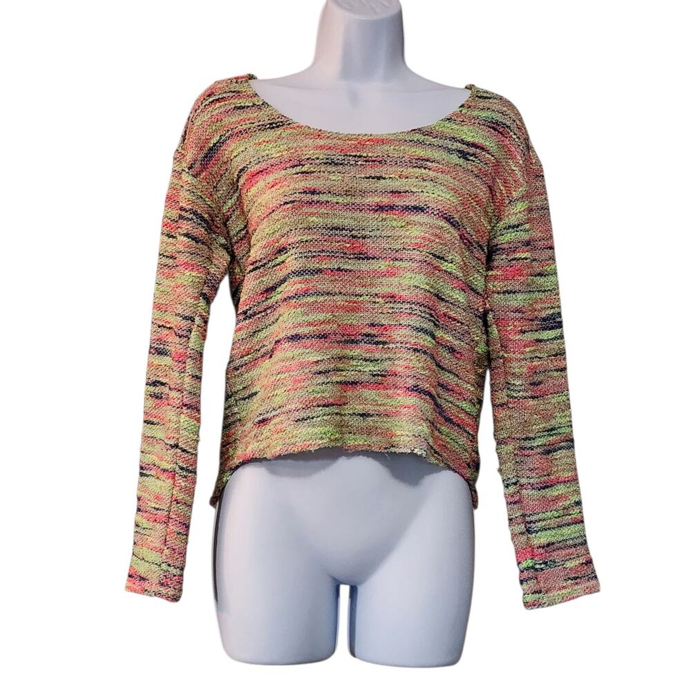 Deb Womens Pullover High-Low Sweater Size S Neon Multi-Color Textured Round Neck